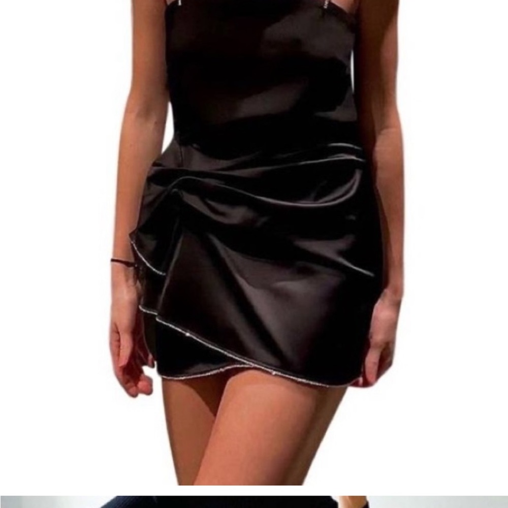 Zara NWOT big bow jeweled crystal rhinestone trim satin mini skirt - Picture 8 of 14